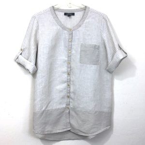 Ellen Tracy Linen Pinstriped Tab Sleeve Top